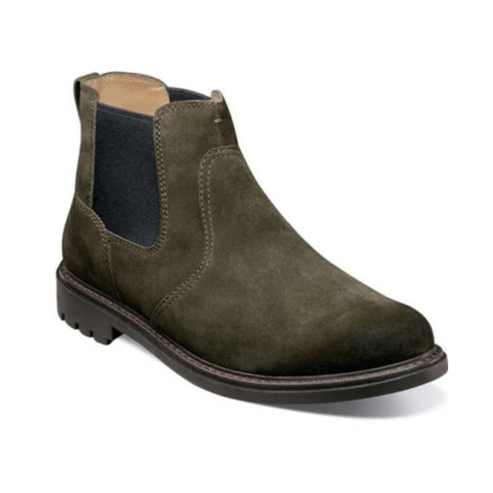 New Florsheim Men's Olive Suede Field Plain Toe Gore Leather Ankle Boots Size 8M